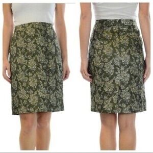 J. Crew Collection Green & Gold Foil Silk Jacquard Pencil Skirt Size 4